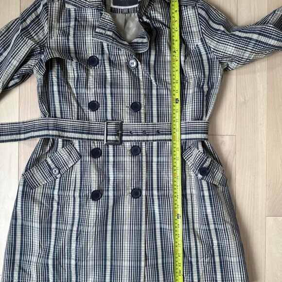 Vintage Jacob Plaid Trench Coat – Navy Check Belted Jacket Size M - Picture 5 of 8